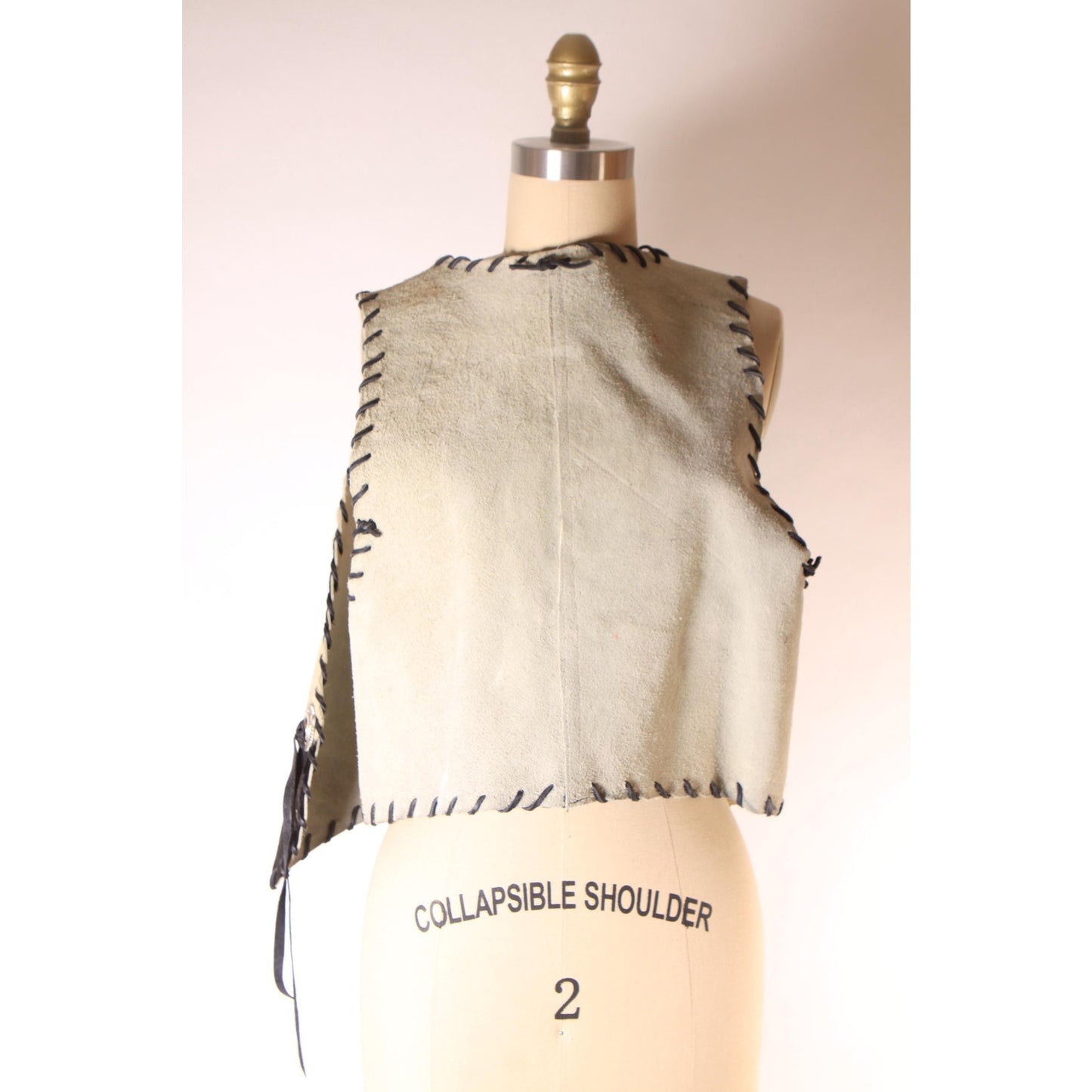 1970s Black and White Cowhide Leather Hair Cow Print Open Front Western Cowgirl Vest