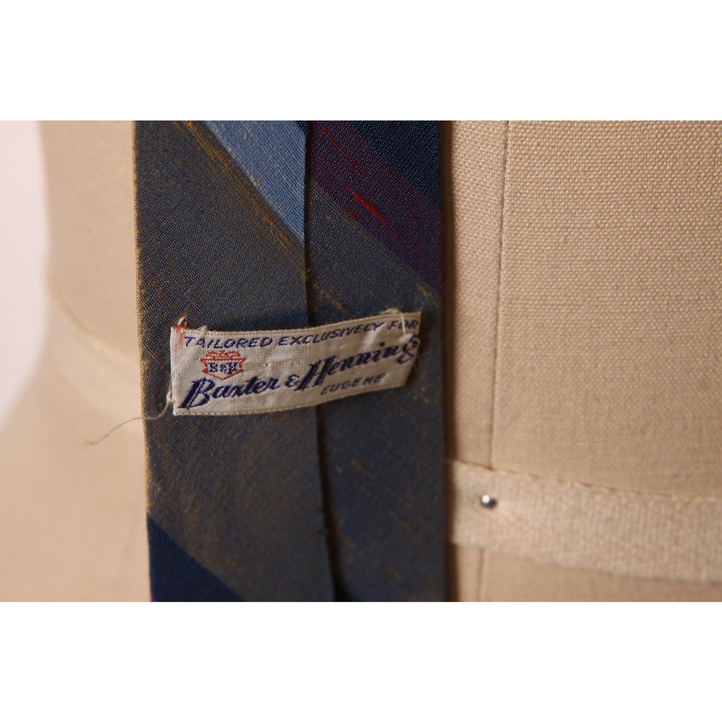 1950s Bronze, Blue and Red Striped Necktie Tie by Baxter & Henning