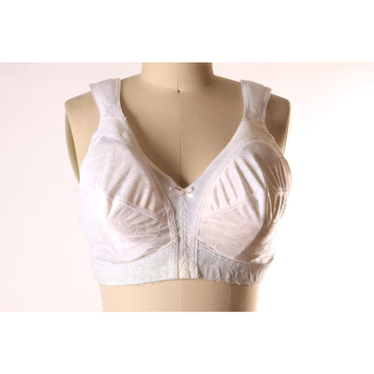 1980s White Satin Floral Look Lace Bow Detail Bra by Playtex-40C