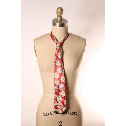 1950s Red, White and Purple Gray Cogs and Gears Novelty Print Necktie Tie