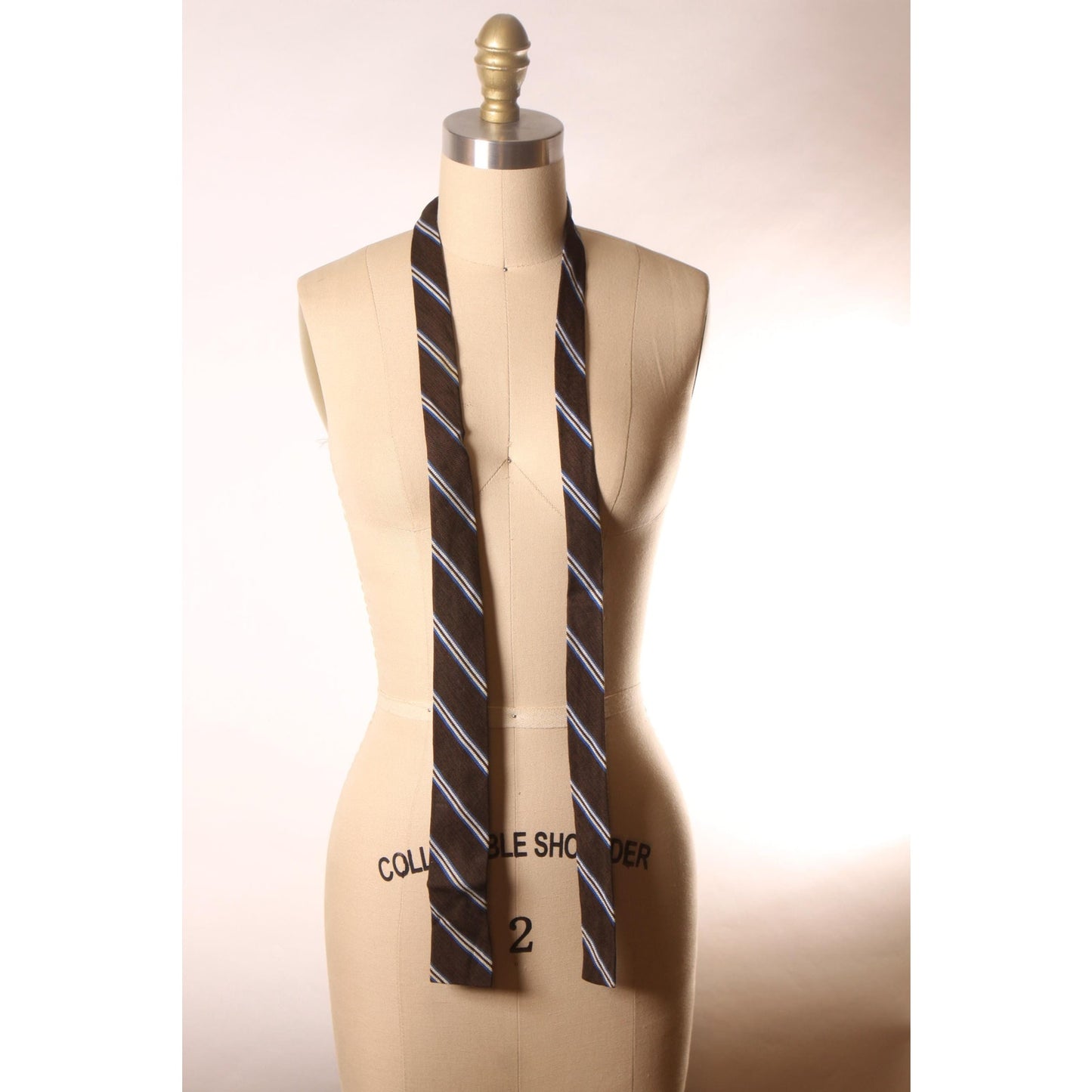 1950s Brown and Blue Striped Square End Necktie Tie by Wembley