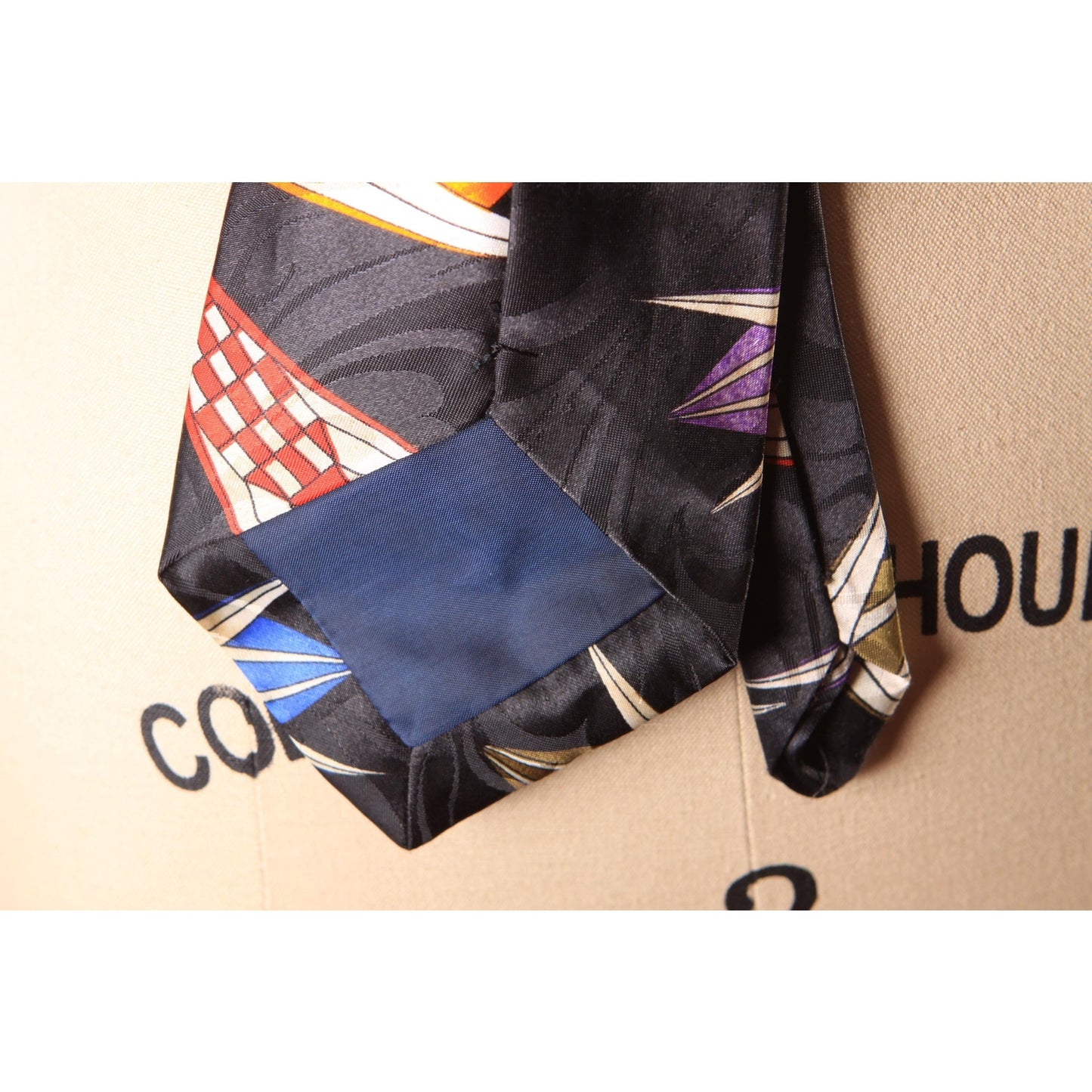 1980s 1990s Black Multi-Colored Geometric Necktie