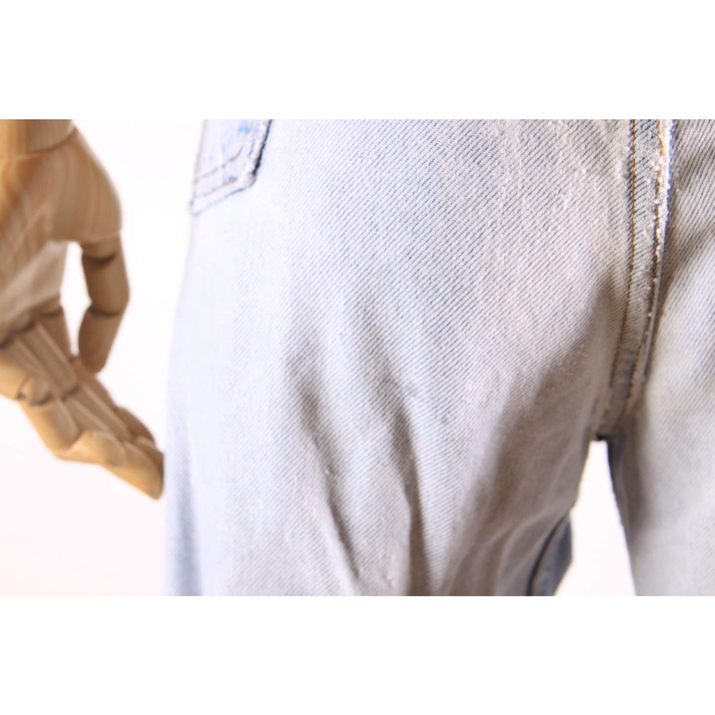 1980s Distressed Patch Fraying Blue Denim Orange Tab 517 Jeans by Levi's -38x29