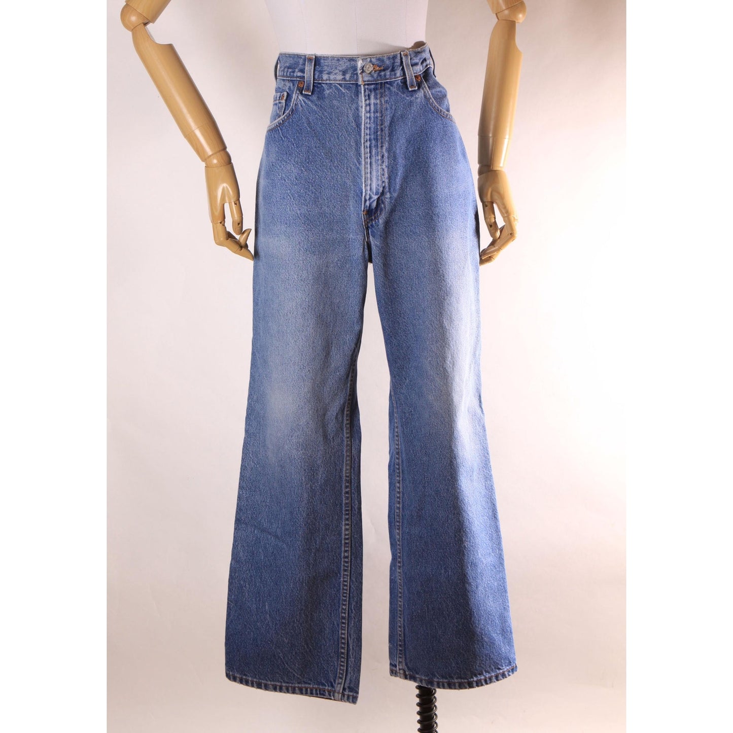 1990s Blue Denim Blank Red Tab 517 Boot Cut Mens Jeans by Levi's- 38x30