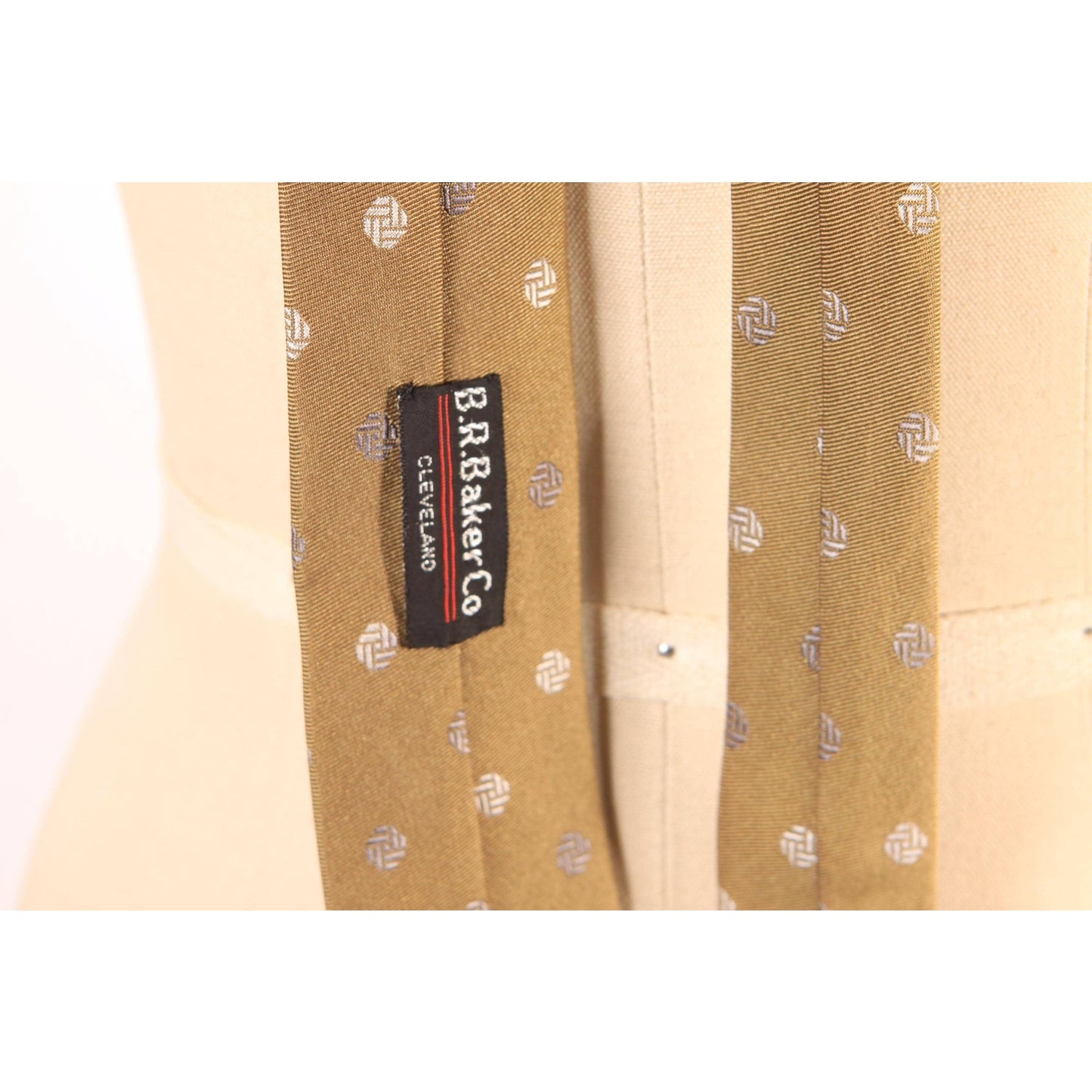 1980s Tan Geometric Print Necktie Tie by B.R. Baker Co