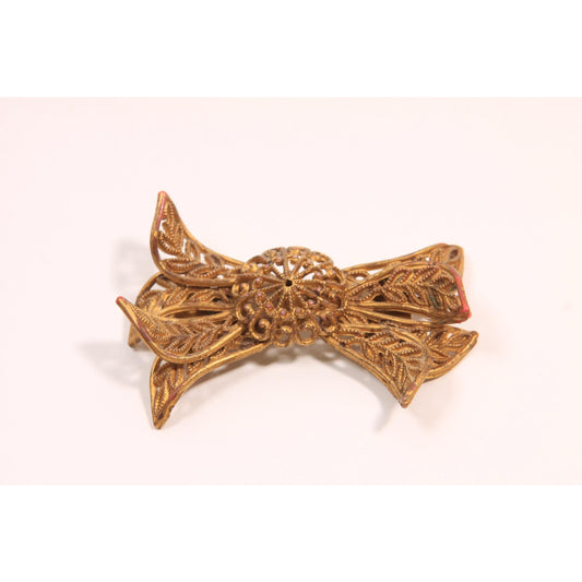 1940s Novelty Gold Tone Plastic Celluloid Bow Brooch