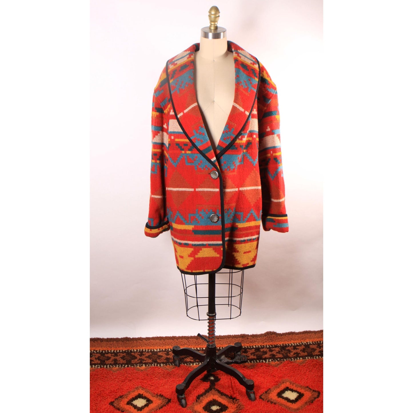1980s Red, White, Yellow and Blue Southwestern Western Long Sleeve Coat by Ashley Scott -XL