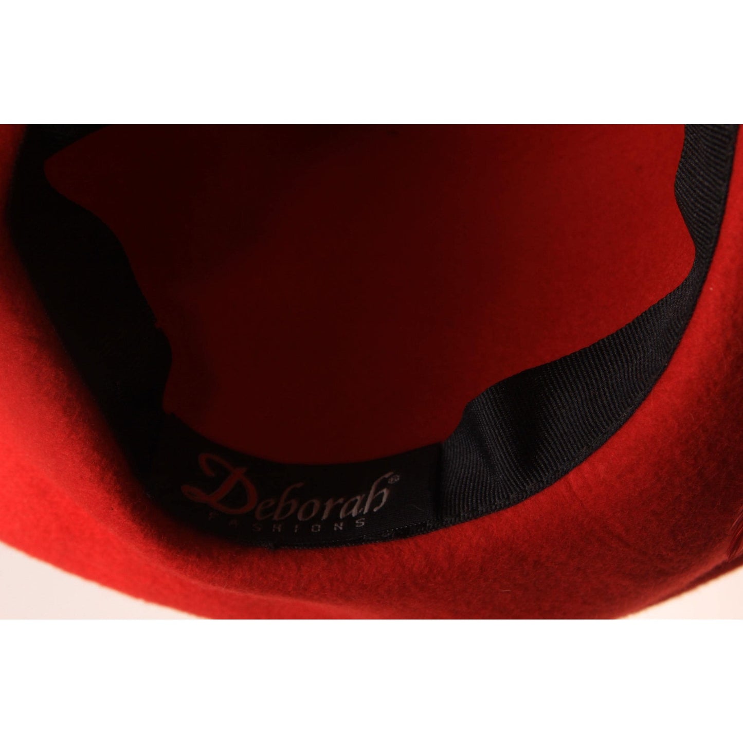 1980s Red Wool Felt Wide Brim Glitter and Feather Avant Garde Formal Hat by Deborah Fashions