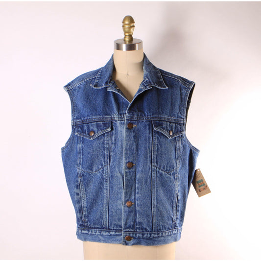 1990s Blue Denim Sleeveless Button Down Mens Vest by Calvin Klein -L