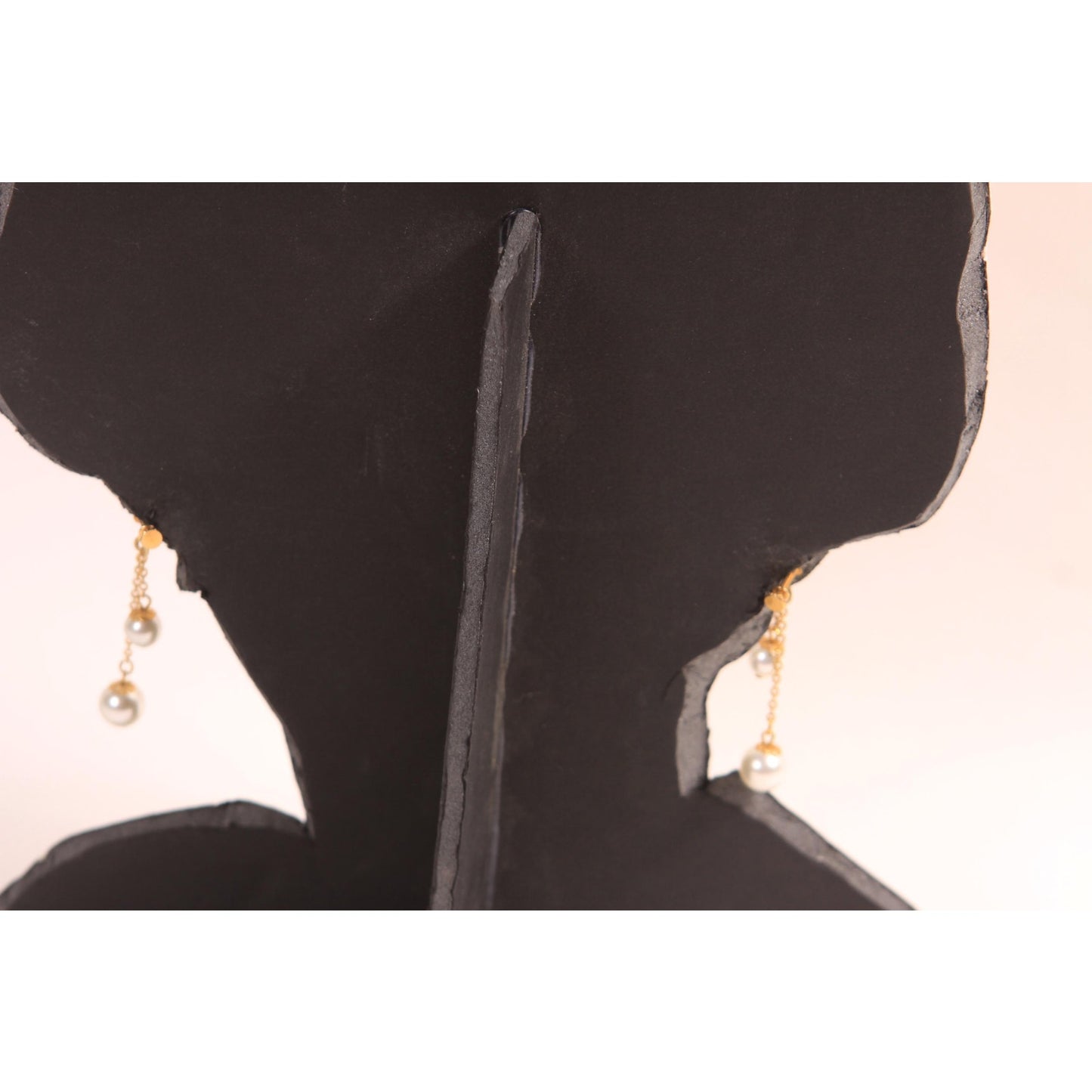 1950s Gold Tone Metal Chain Faux Pearl Dangling Screw Back Earrings