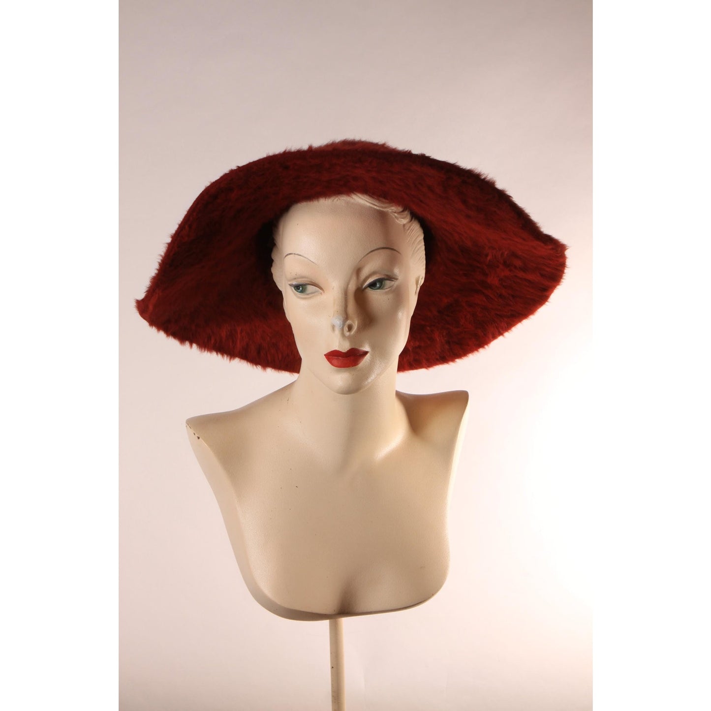 1980s Dark Red Felted Fur Wide Brim Hat