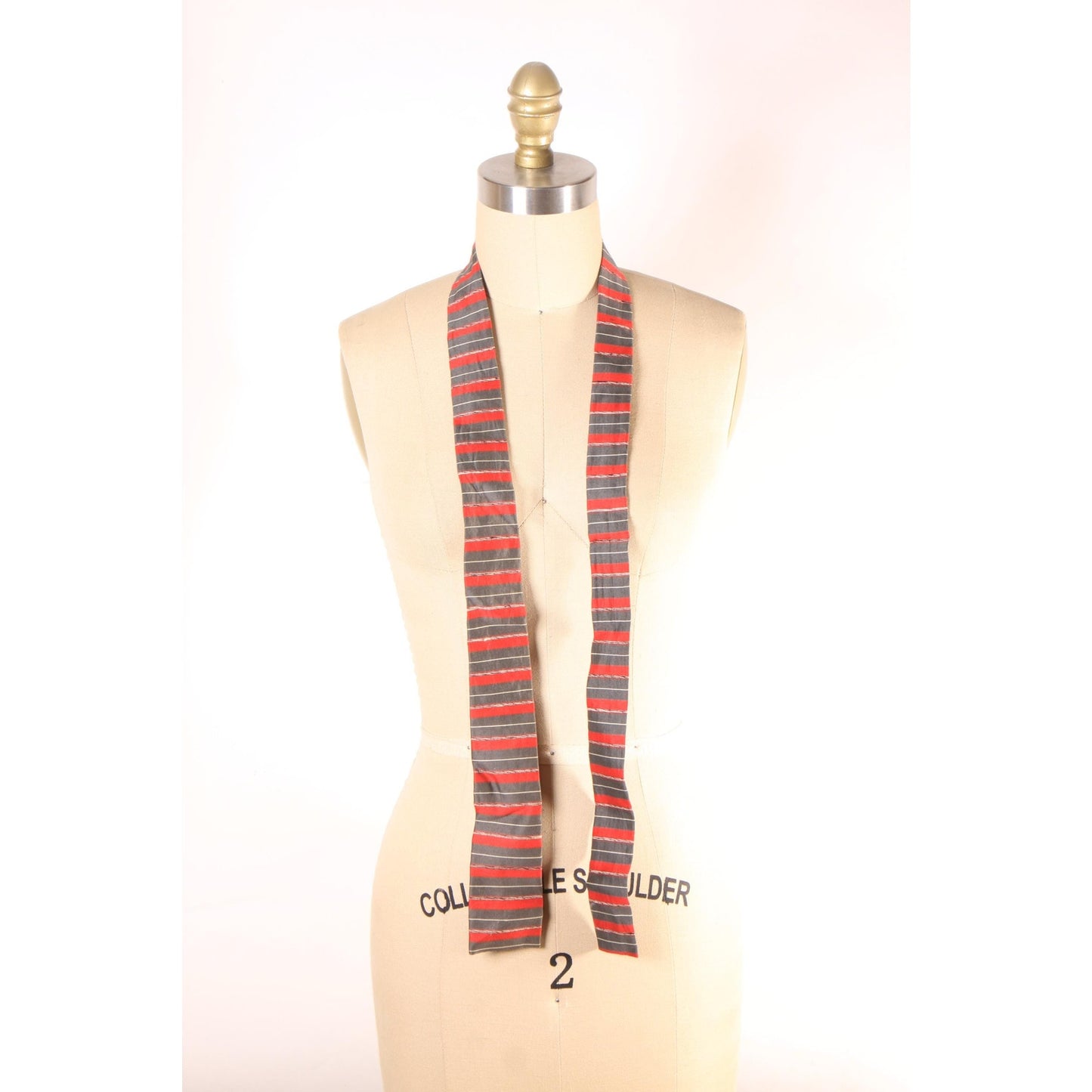 1950s Red and Gray Striped Square End Necktie Tie