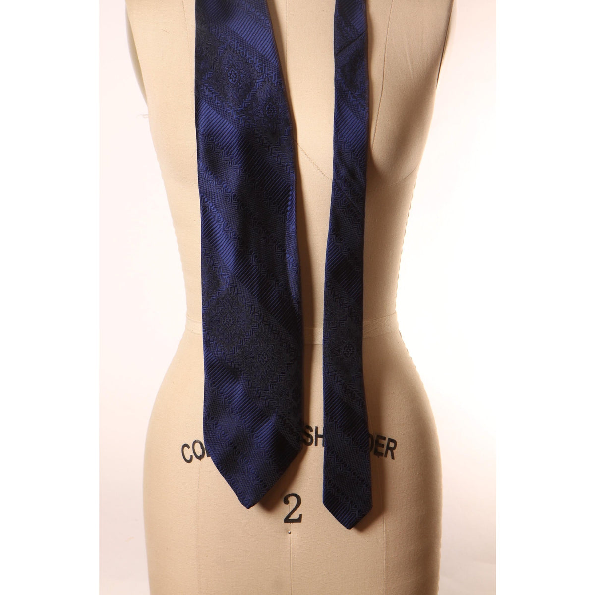 1970s Navy Blue Patterned Striped Wide Necktie Tie by Brittania