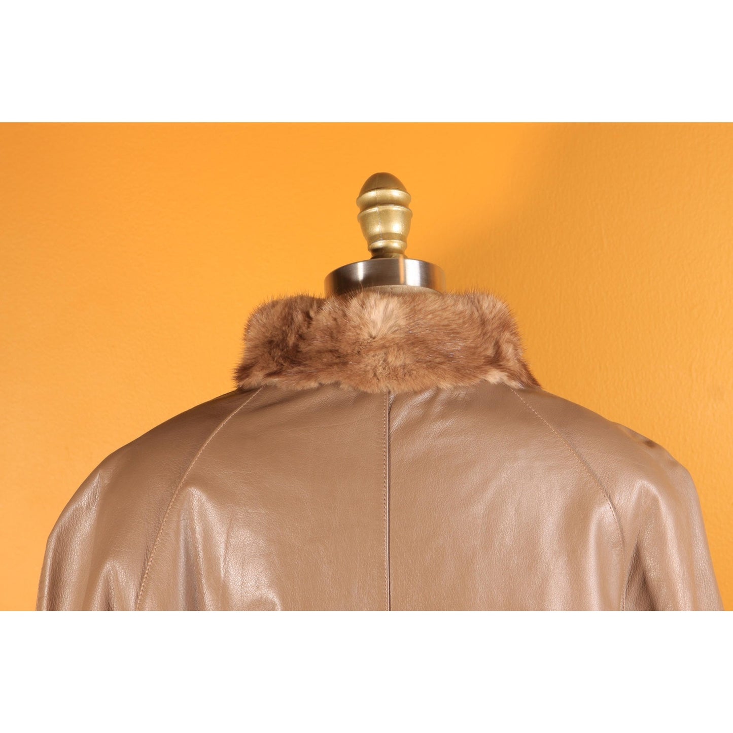 1980s Brown Mink Fur and Tan Leather Reversible Bomber Jacket Coat -M-L