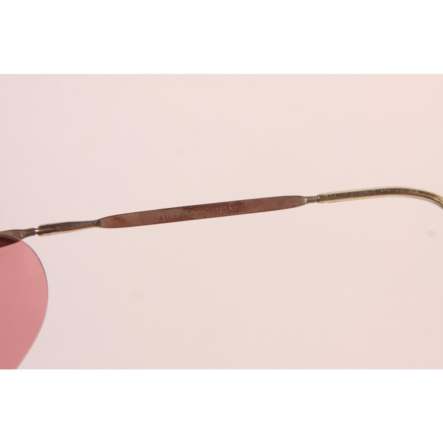 1960s Clear Pink and Silver Tone Metal Curved Frame Floating Lens Elvis Wrap Around Sunglasses by Renauld of France with Original Case