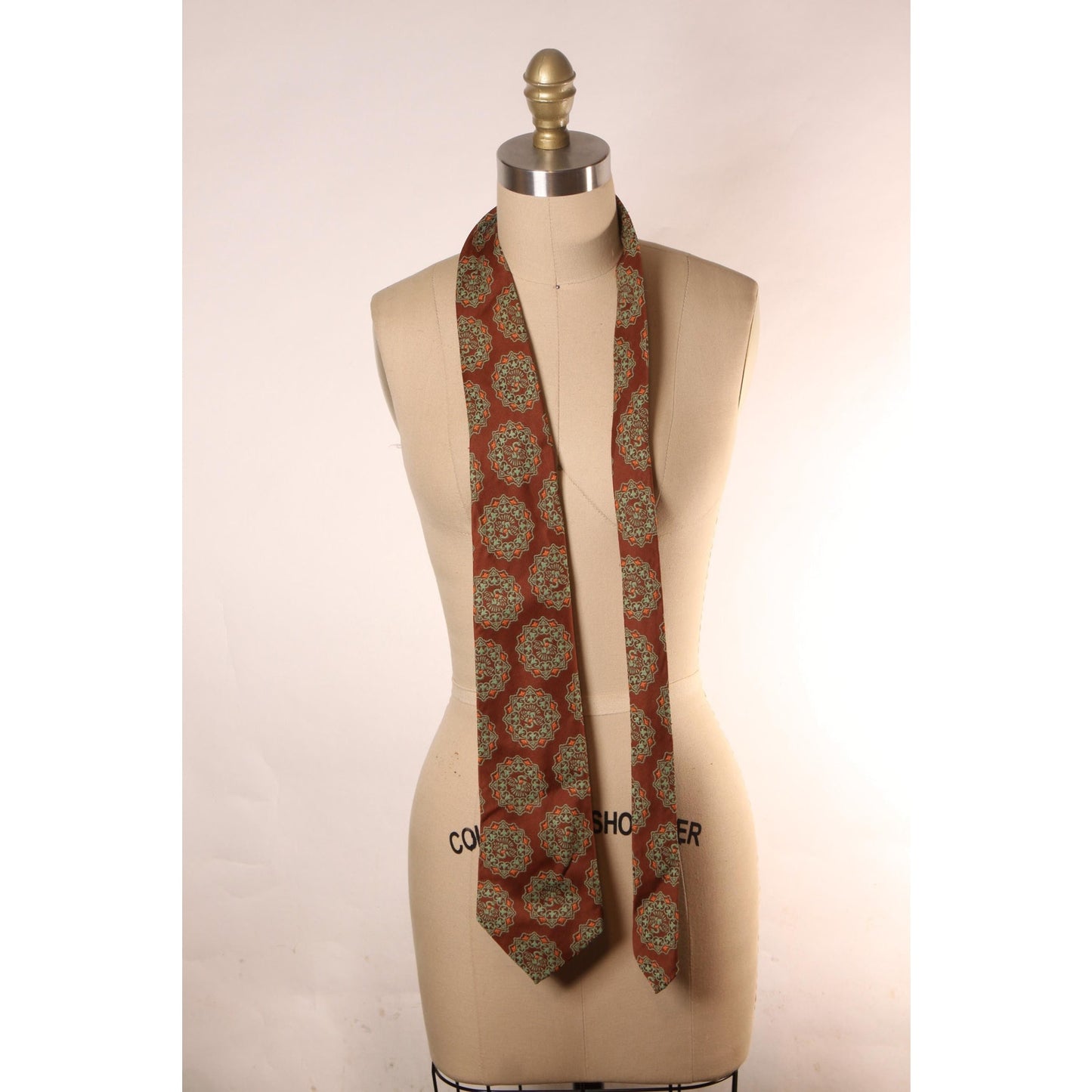 1970s Orange Brown and Green Abstract Patterned Wide Necktie Tie by Sears