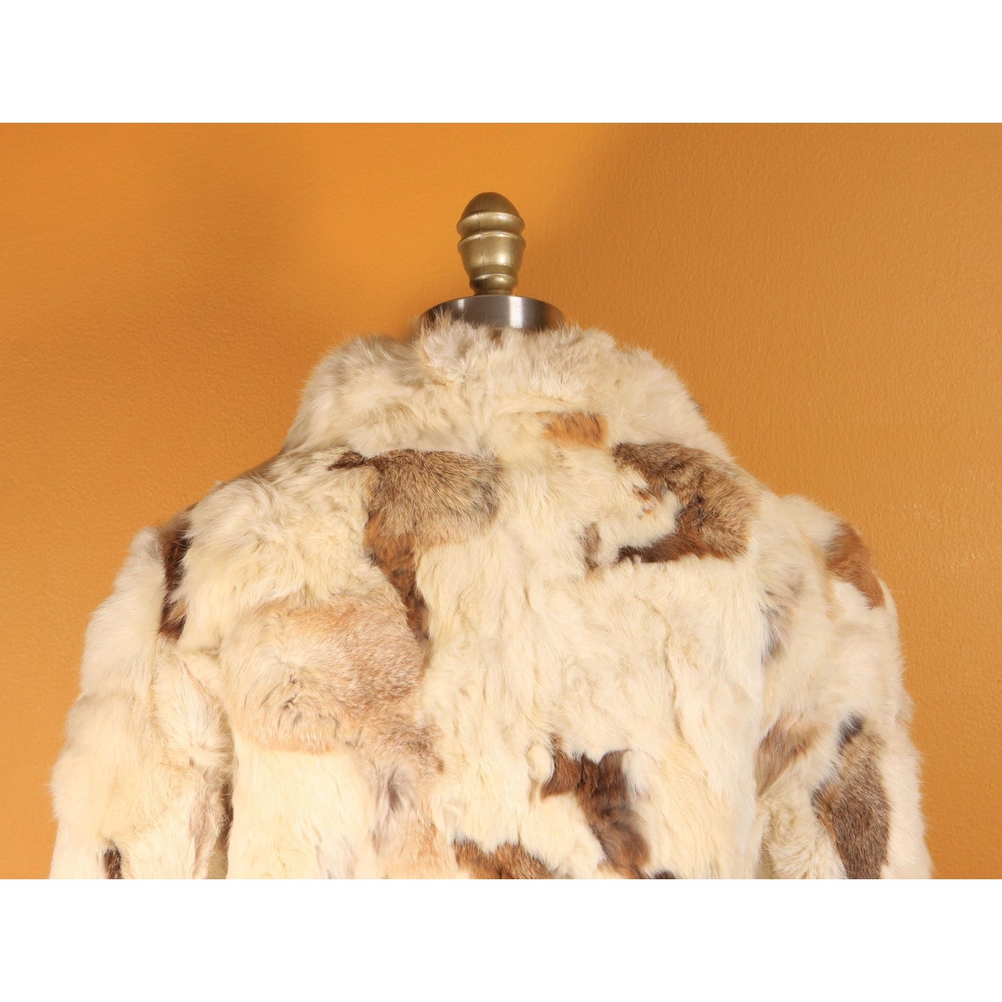 1970s White, Cream, Gray and Brown Multi-Colored Patchwork Rabbit Fur Cropped Coat -S