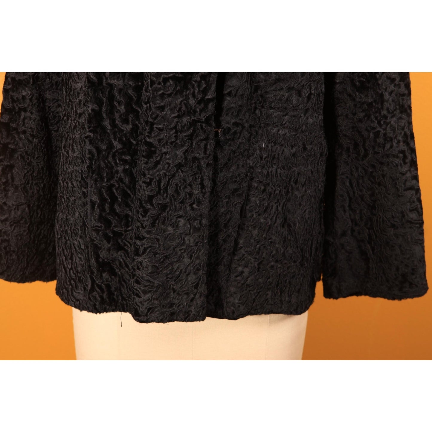 1950s Black Persian Lamb and Brown Mink Fur Trim Coat by Parker -M-L