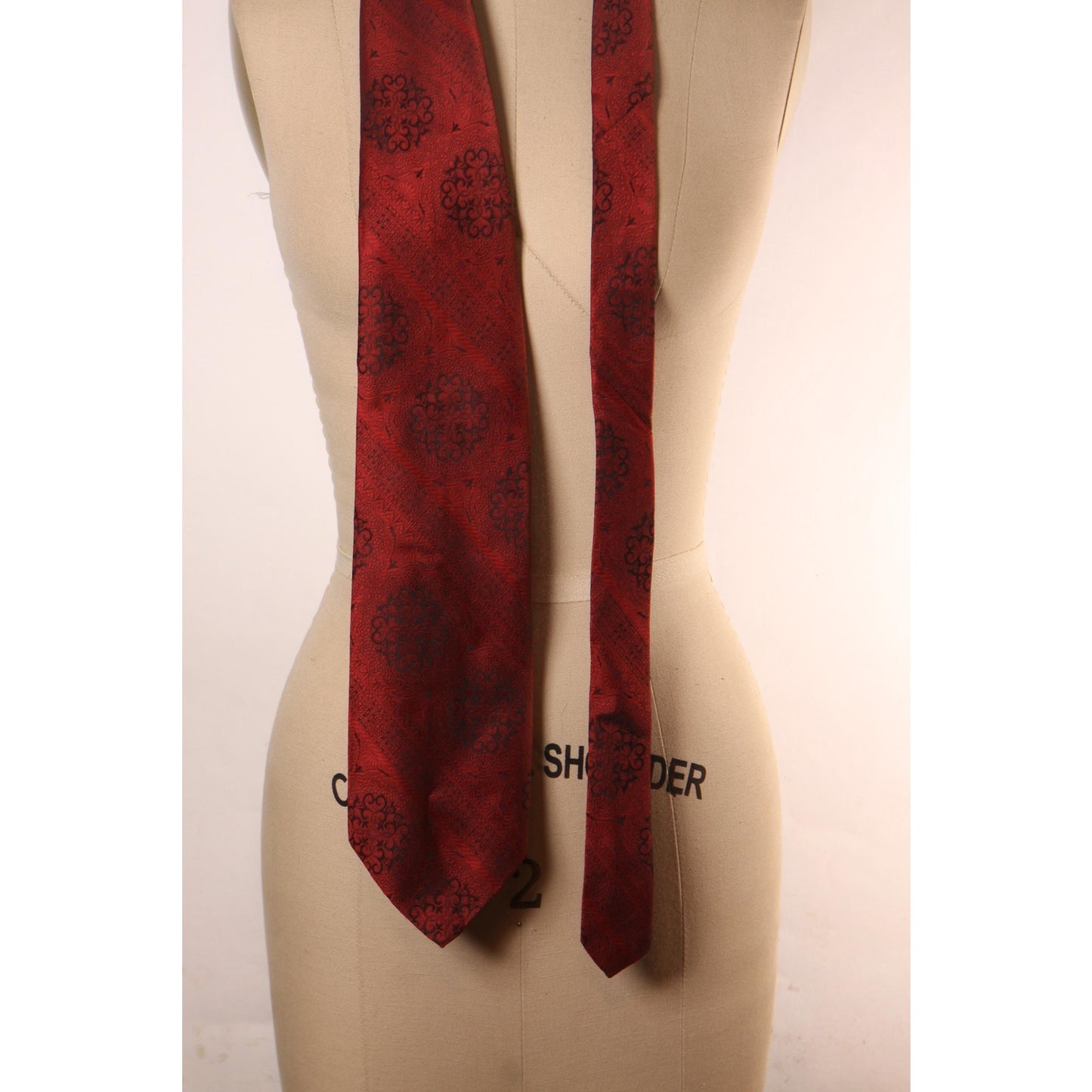 1970s Dark Red and Black Swirl Wide Necktie Tie by Romano