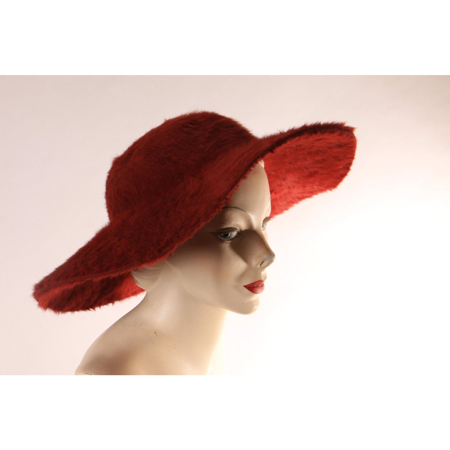 1980s Dark Red Felted Fur Wide Brim Hat