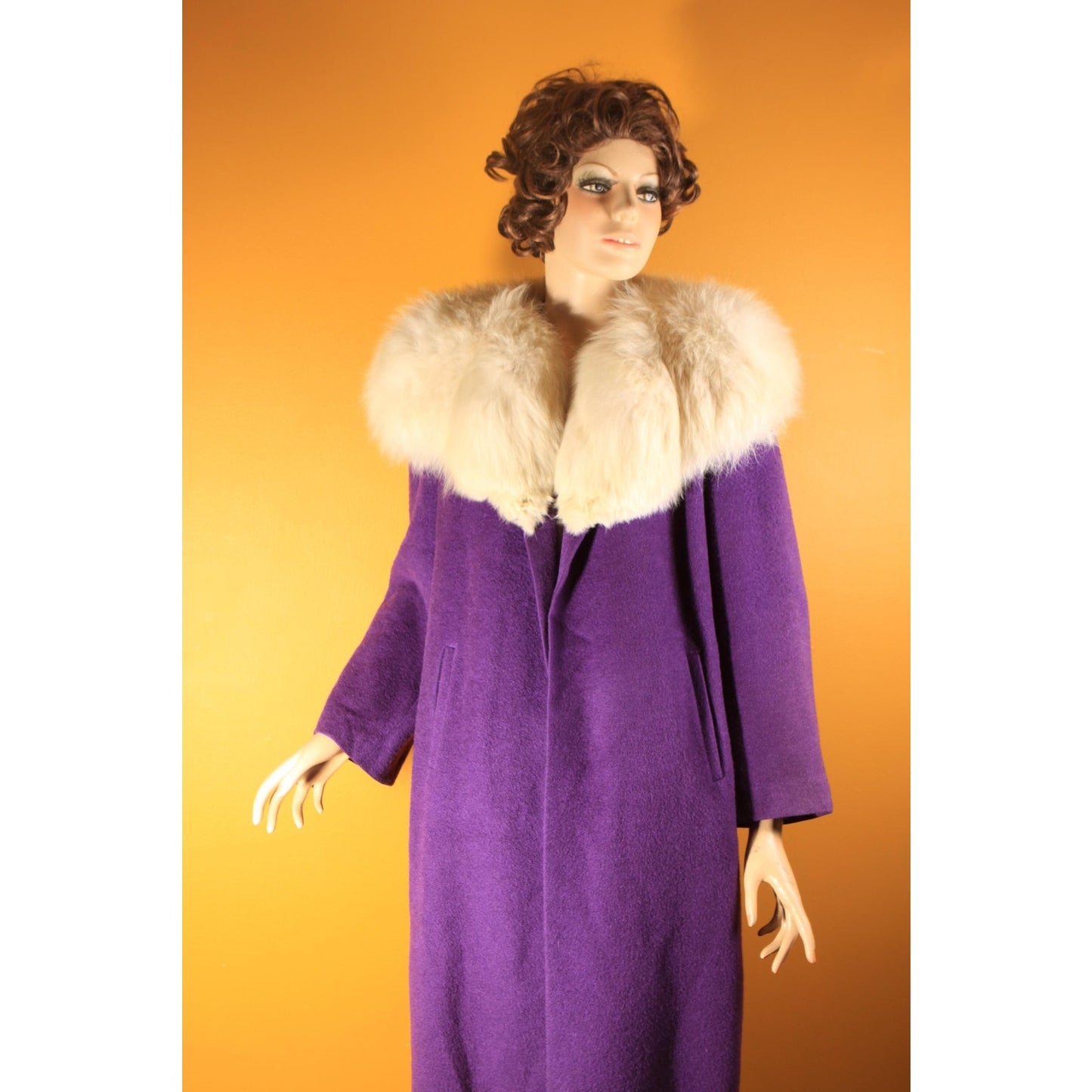 1950s Purple and Cream White Fox Fur Swing Coat -M