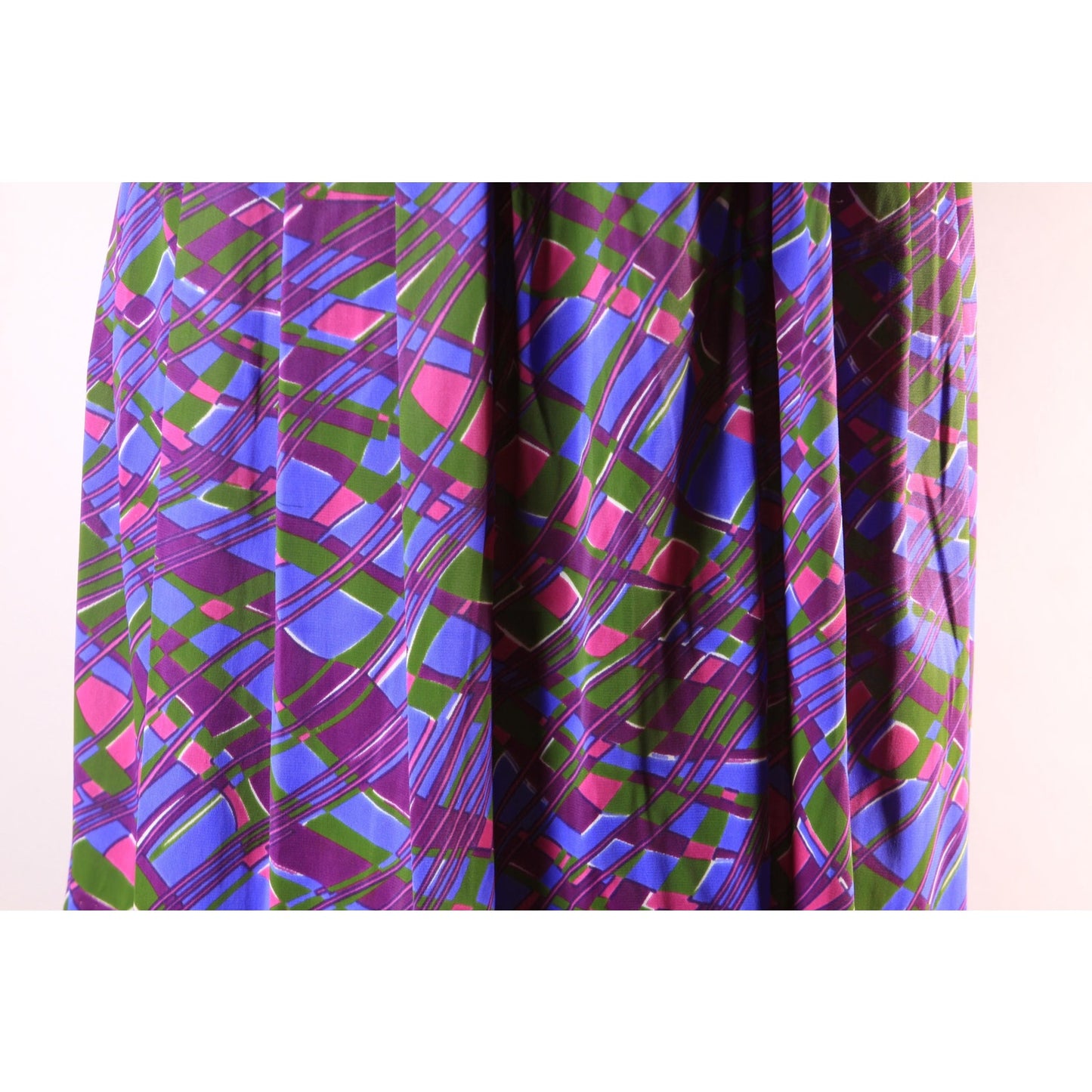 1960s Purple, Pink and Green Abstract Plaid Psychedelic Short Sleeve Belted Dress by Casualmaker -L