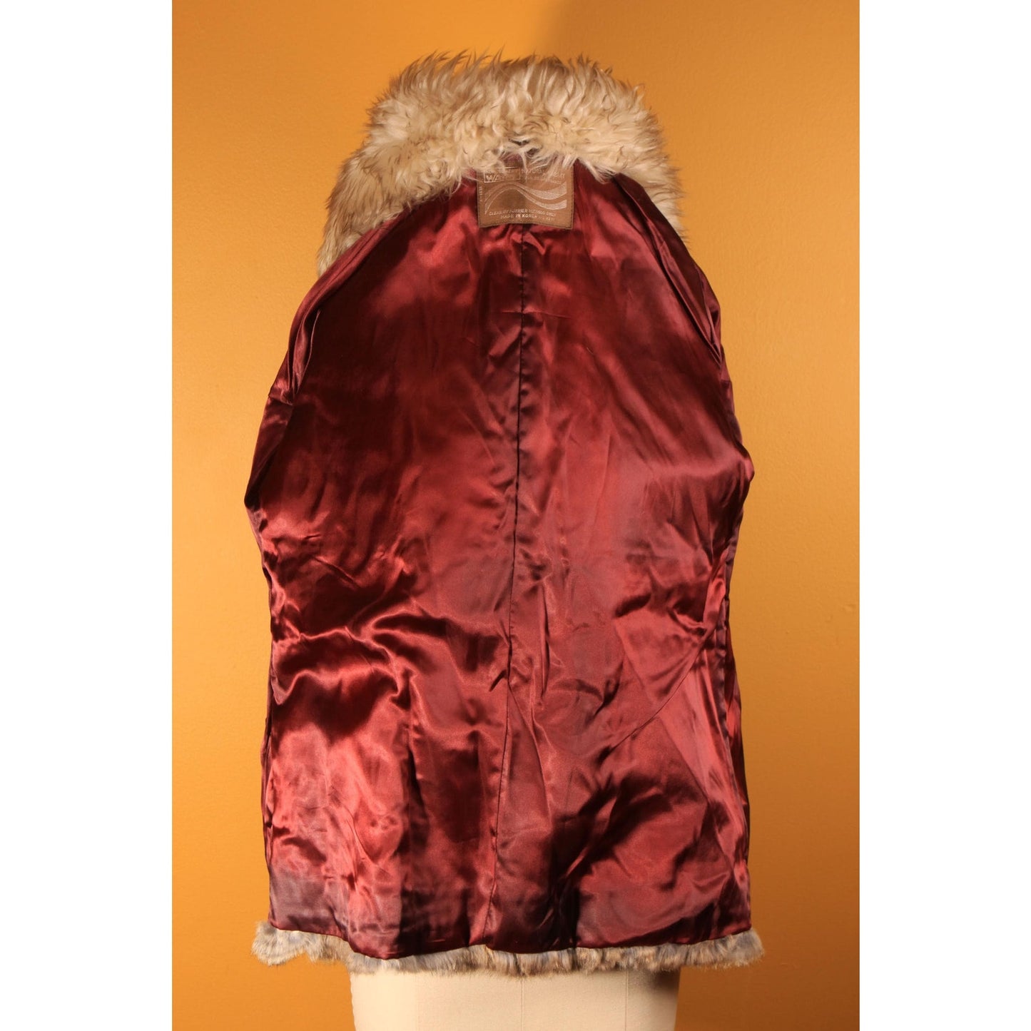 1970s Brown and Gray Rabbit Fur and Shearling Trim Collar Coat by Montgomery Ward -M-L