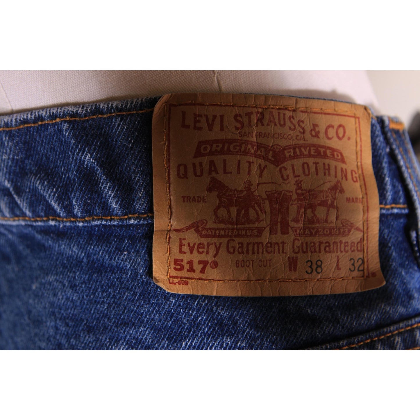 1990s Blue Denim Red Tab 517 Boot Cut Mens Jeans by Levi's- 38x32