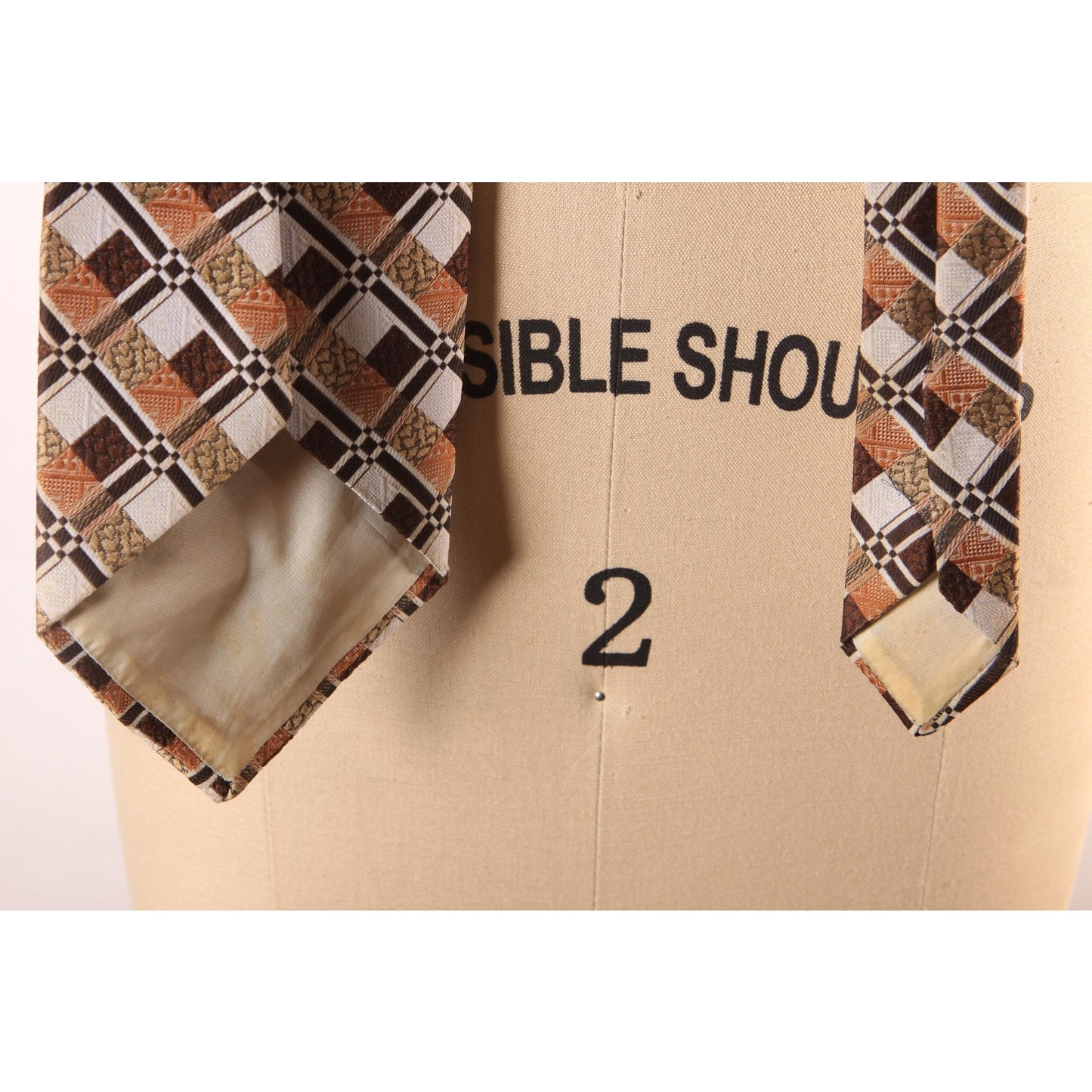 1970s Brown, Tan and Cream Geometric Wide Necktie Tie by JCPenney