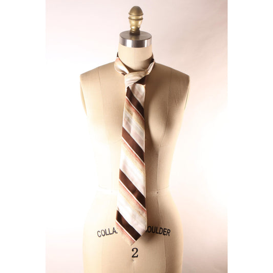 1970s Brown, Tan and Cream Striped Necktie