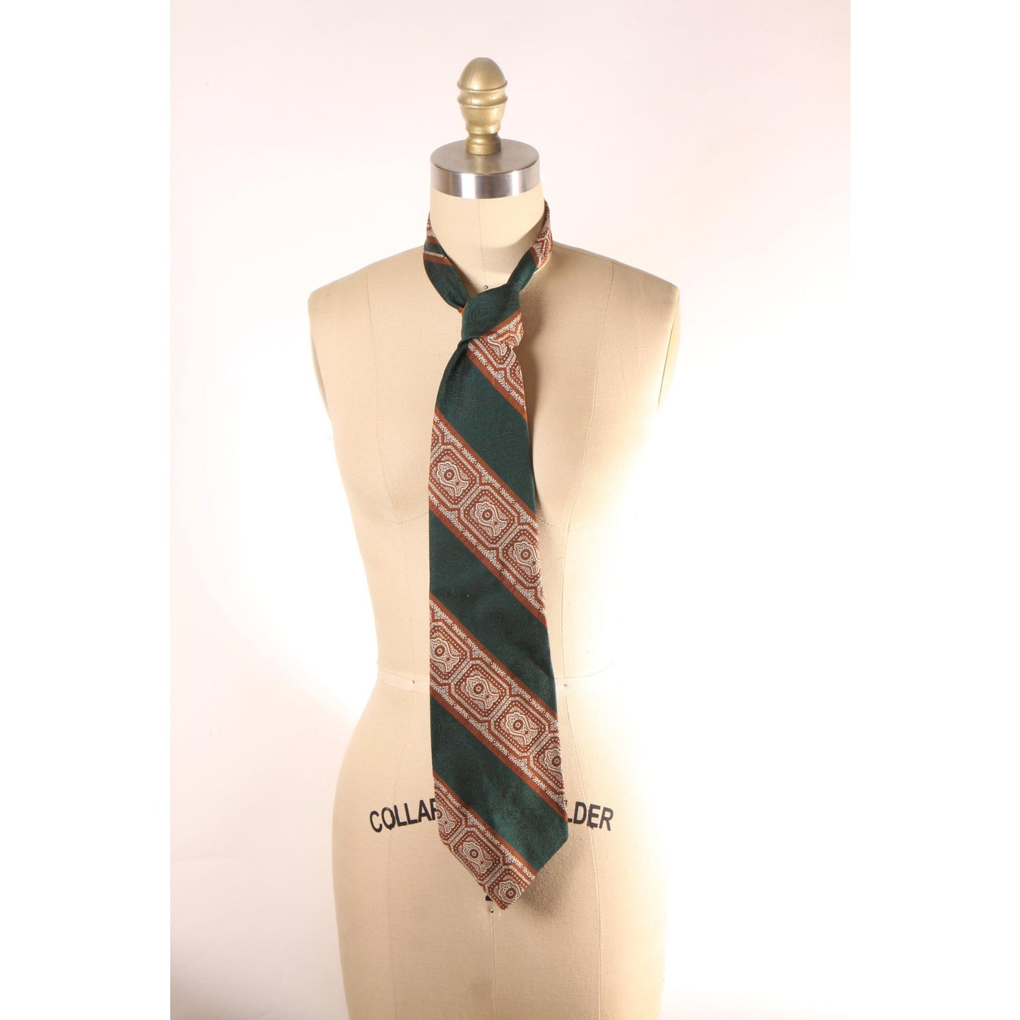 1970s Green and Brown Striped Wide Necktie Tie by Tie Rack