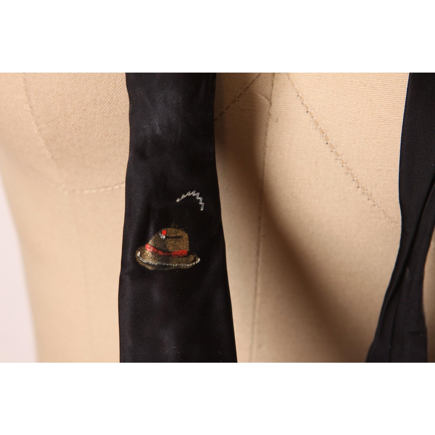 1950s Black Hand Painted Fedora Hat Skinny Necktie Tie by Wedgefield