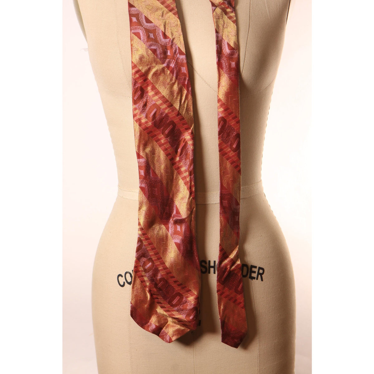 1960s Red and Gold Silk Abstract Patterned Wide Necktie Tie by Barth’s