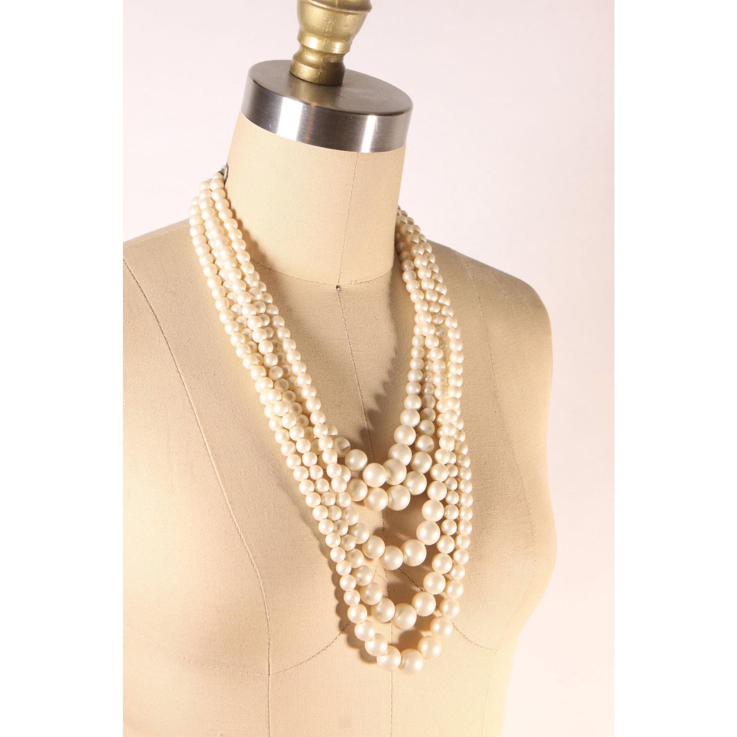1970s Cream Faux Pearl Beaded Five Strand Necklace