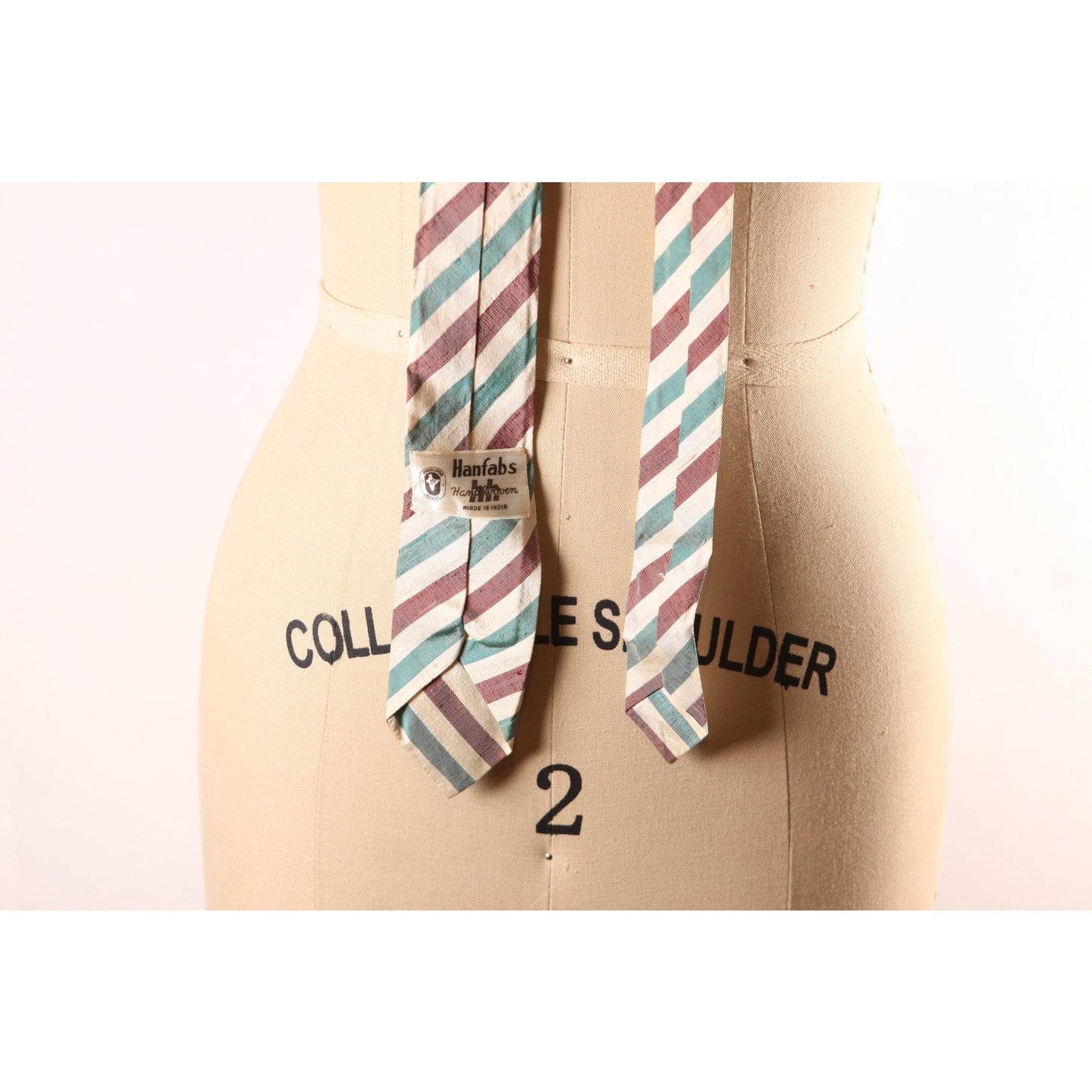 1960s Cream, Green and Red Striped Necktie Tie by Hanfabs