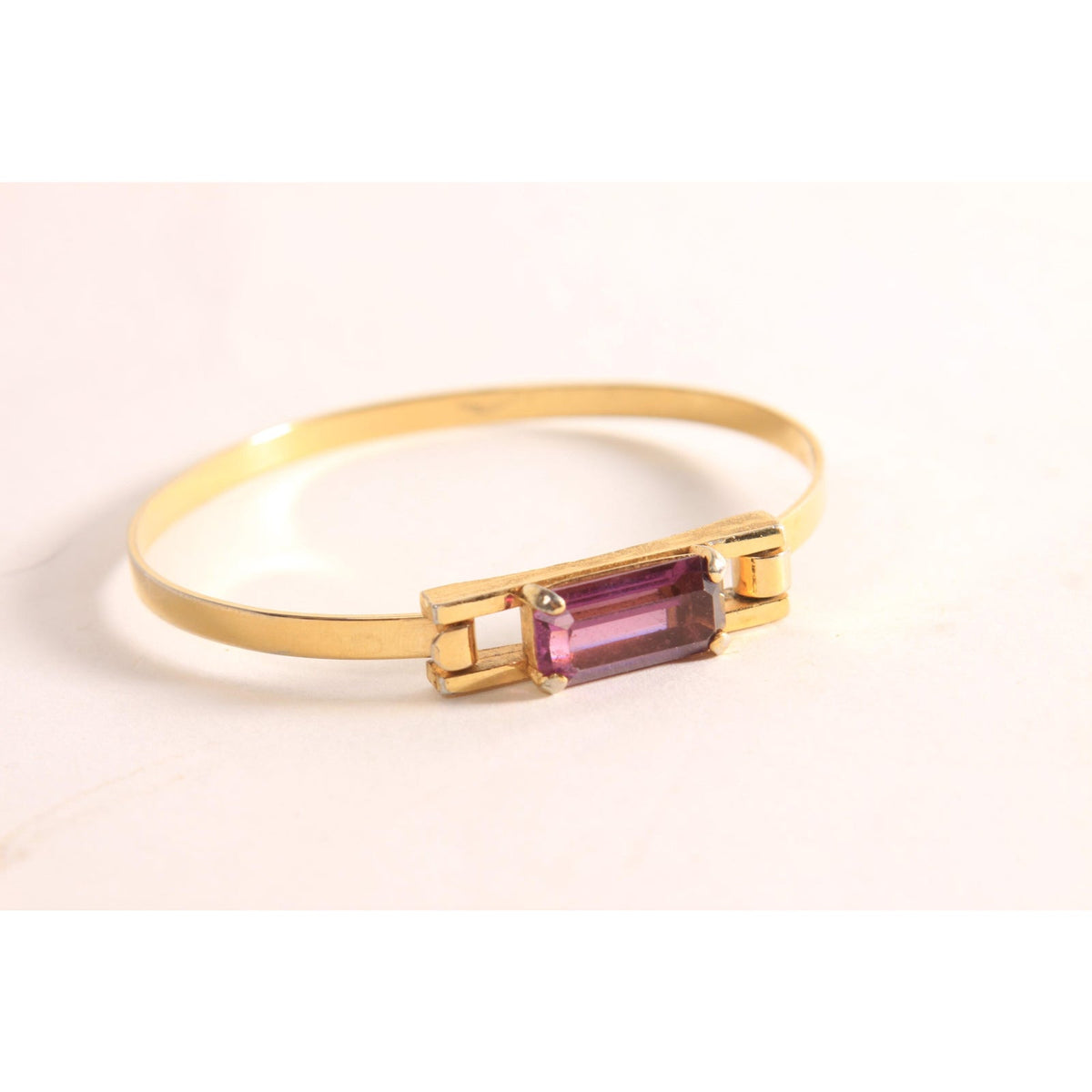 1970s Gold Tone Metal and Dark Purple Square Faux Amethyst Stone Bracelet by Avon