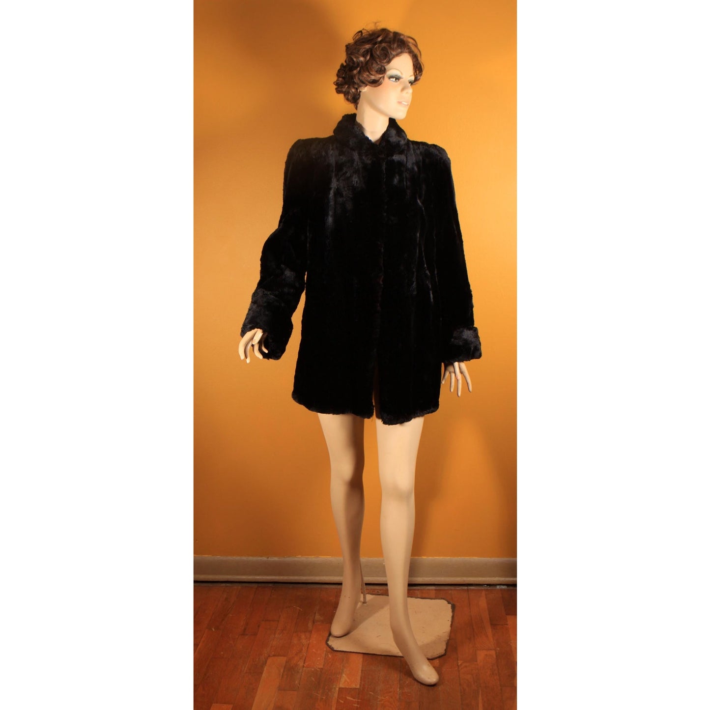 1940s Black Sheared Dyed Beaver Fur Coat by Cavin's -M-L