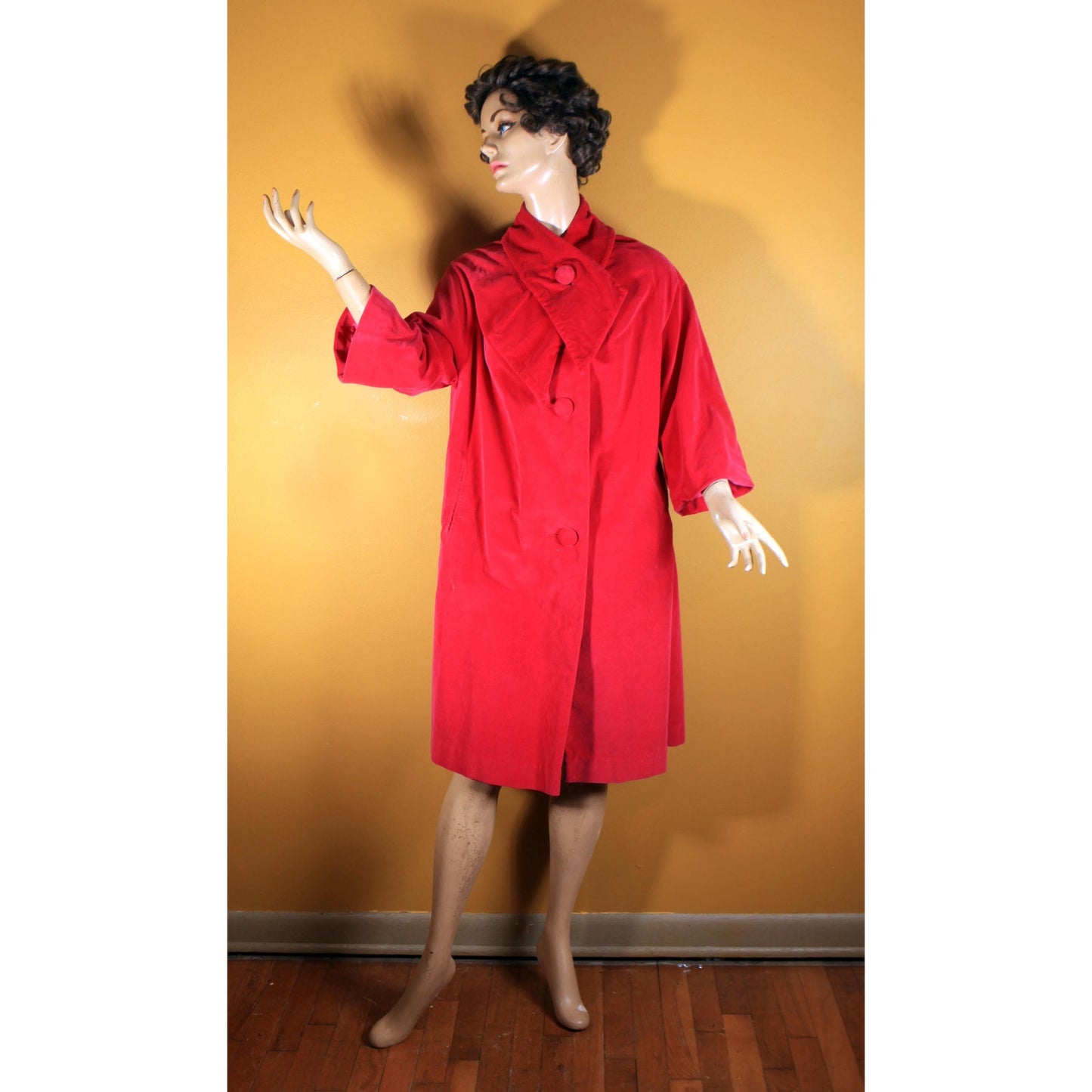 1950s Dark Pink Velvet Bracelet Sleeve Button Down Coat -L-XL