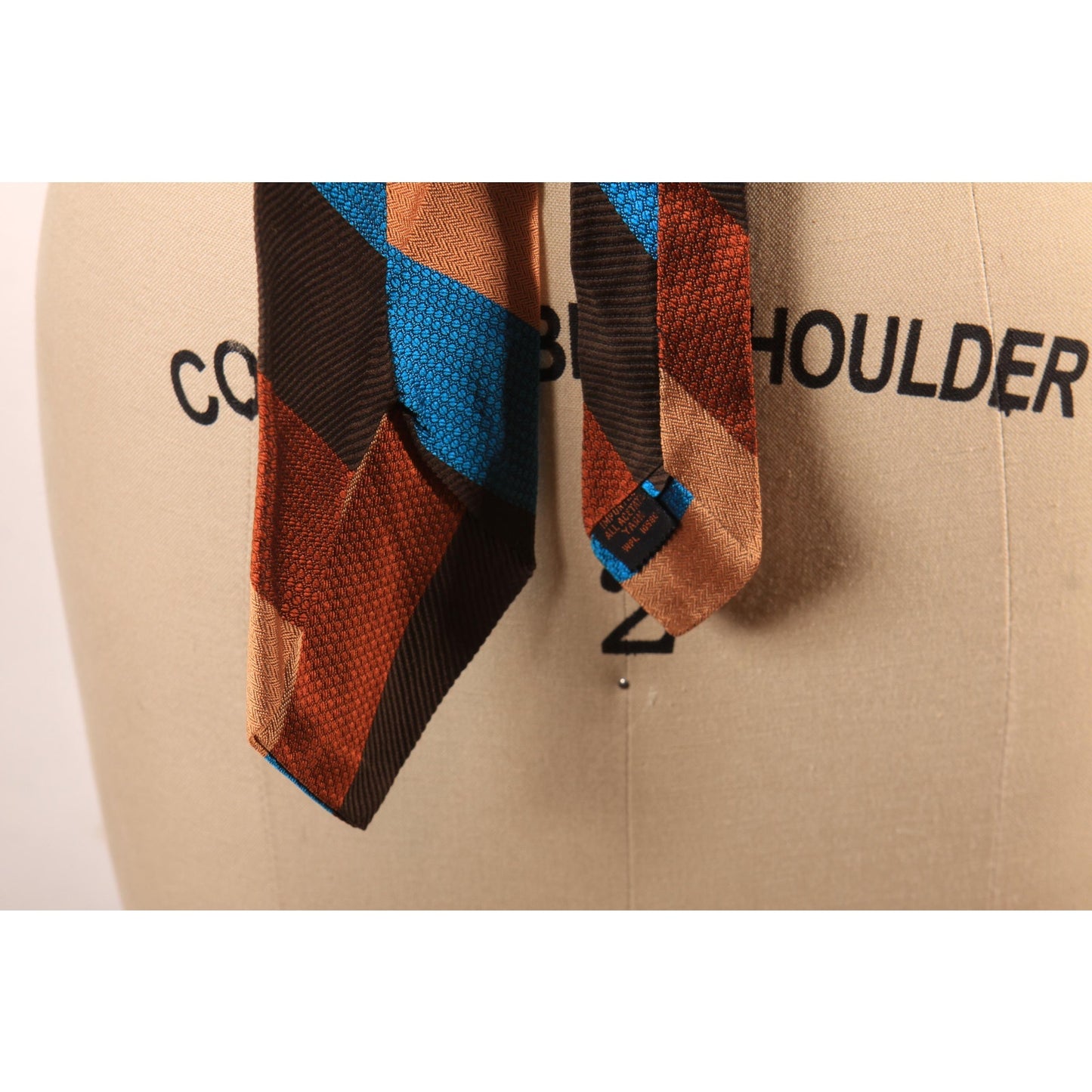 1970s Brown, Tan and Blue Acetate Striped Necktie Tie