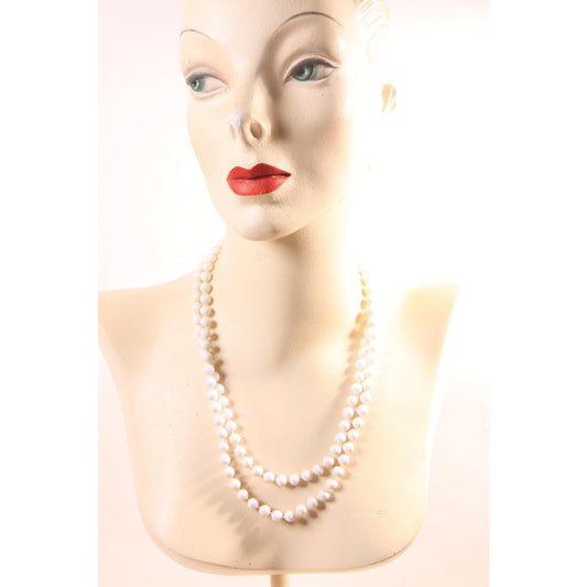 1960s White Plastic Circle Beaded Double Strand Necklace by Hong Kong