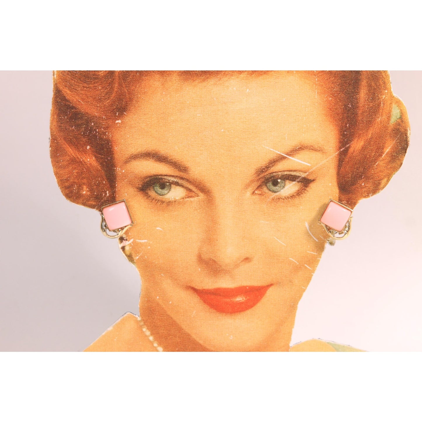 1960s Pink and Silver Tone Metal Clip On Earrings