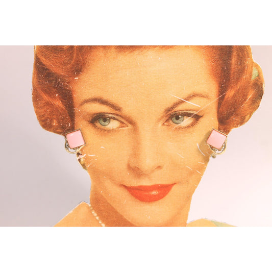 1960s Pink and Silver Tone Metal Clip On Earrings