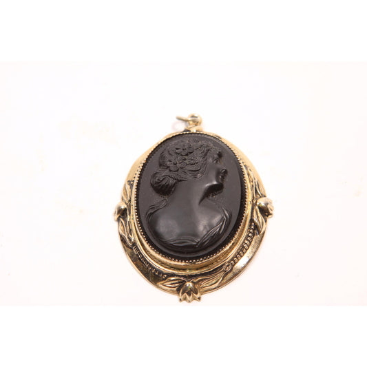 1950s 1960s Black and Gold Tone Metal Necklace Pendant by Coro