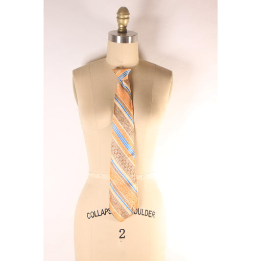 1970s Orange, Cream, Brown and Blue Striped Clip On Tie by Prince Consort
