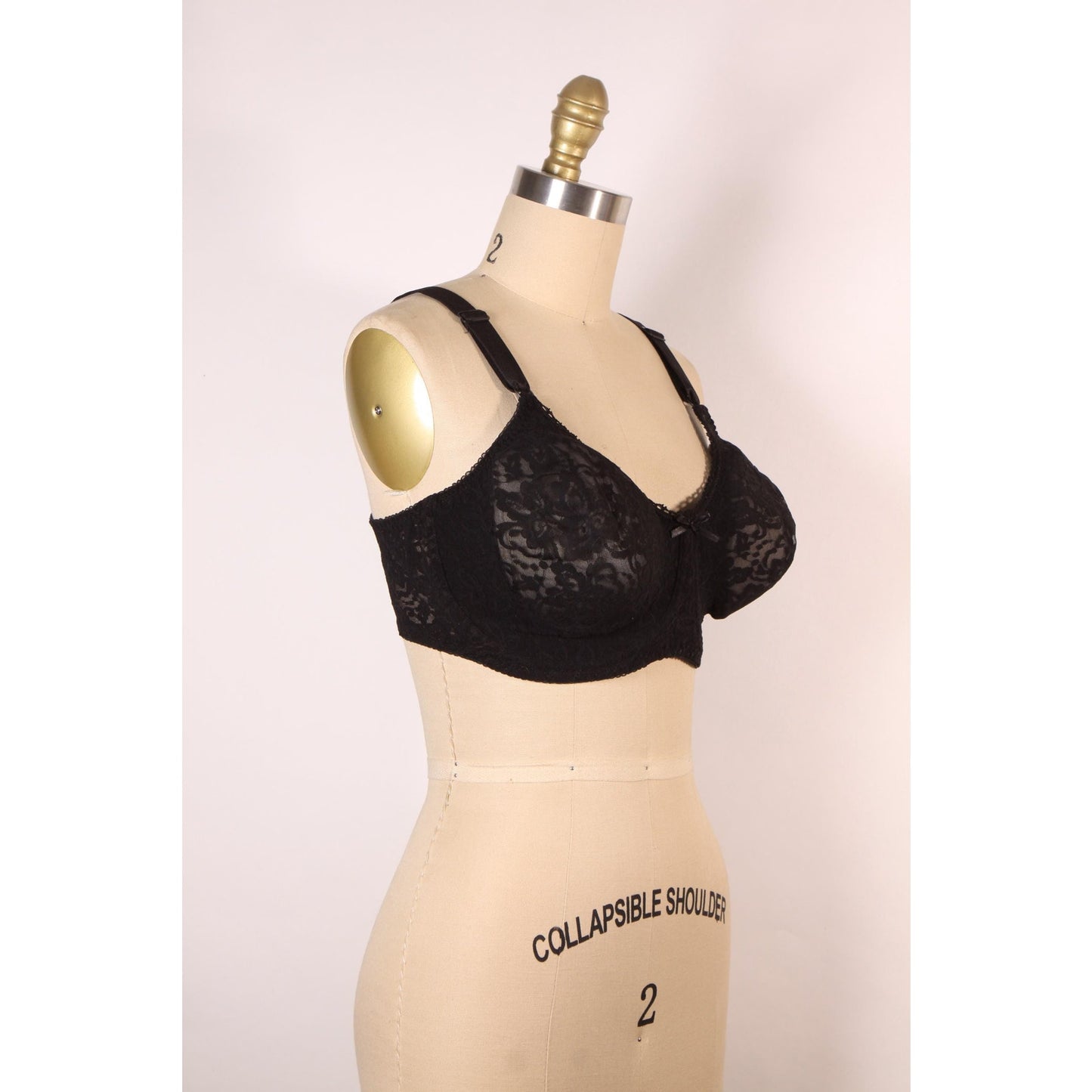 1980s Sheer Black Floral Lace Bow Detail Bra by Bali-40D