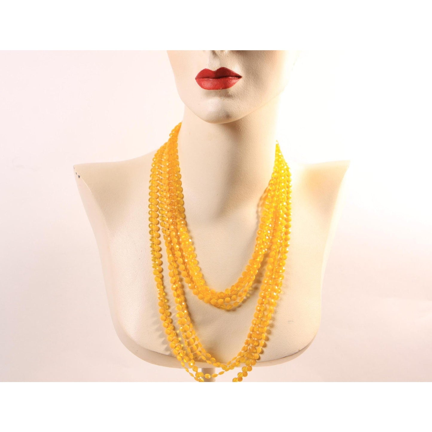 1960s Yellow Floral Flower Shaped Four Strand Plastic Beaded Necklace