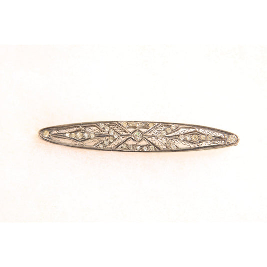 Antique 1920s Silver Tone Metal Marcasite Oval Bar Brooch