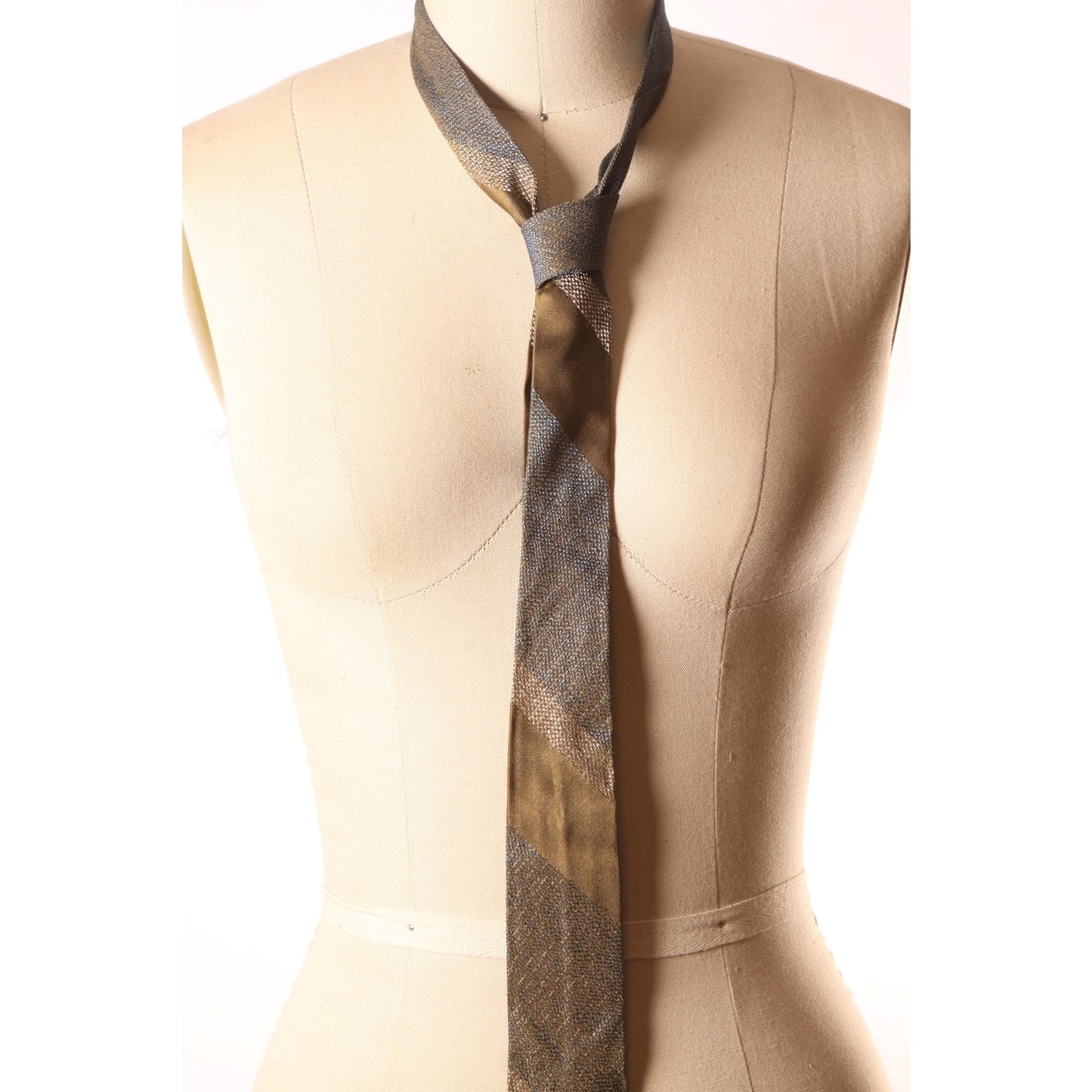 1950s Dark Green, Blue and White Striped Necktie Tie by Wedgefield