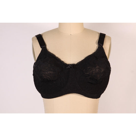 1980s Sheer Black Floral Lace Bow Detail Bra by Bali-40D