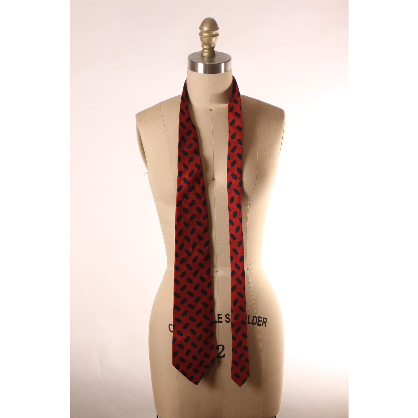1980s Dark Red and Navy Blue Dot Print Necktie Tie by Coach